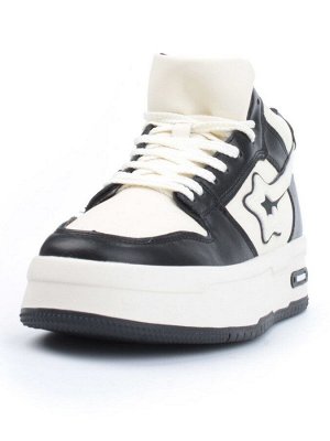 05-P84-1Z WHITE/BLACK Кроссовки женские зимние (натуральная и искусственная кожа, шерсть)