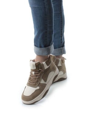 05-P83-2Z WHITE/BROWN Кроссовки женские зимние (натуральная и искусственная кожа, шерсть)