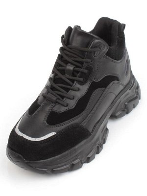 05-P99-1Z BLACK Кроссовки женские зимние (натуральная и искусственная кожа, шерсть)