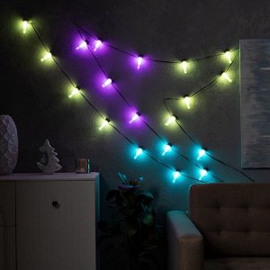 Умная гирлянда «Нить» 6 м с насадками «Лампочки», IP20, тёмная нить, 20 LED, свечение RGB, USB