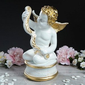 Статуэтка "Ангел Купидон на подставке", бело-золотистая, 37 см