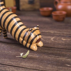 Сувенир «Кошка полосатая под кольца», 12x4x25 см, дерево