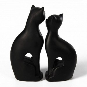 Сувенир полистоун "Две чёрных кошки" серебряный цветок (набор 2 шт) 13,5х12х4 см