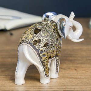 Сувенир полистоун световой "Жемчужный слон в цветочной золотой попоне" 11,5х16х7 см