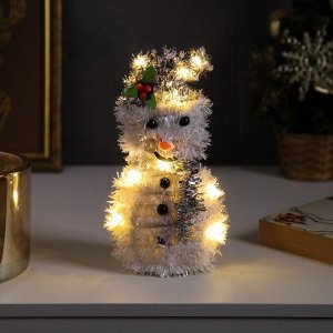 Светодиодная фигура из мишуры «Снеговик в серебристом» 16x9 см, 10 LED, батарейки AG10x3 (в комплекте), свечение тёплое белое
