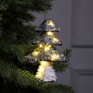Светодиодная фигура из мишуры «Елочка серебристая» 17x13 см, 10 LED, батарейки AG10x3 (в комплекте), свечение тёплое белое