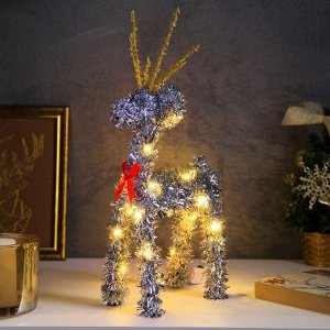Светодиодная фигура из мишуры «Олень серебристый» 34x16 см, 20 LED, батарейки AG10x3 (в комплекте), свечение тёплое белое