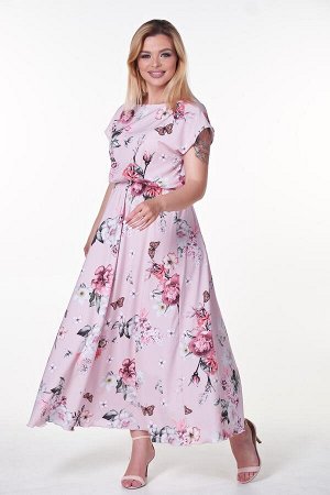 Платье Дарья №44.Цвет:нежно-розовый/цветы