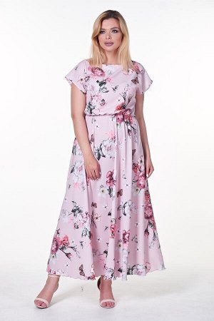 Платье Дарья №44.Цвет:нежно-розовый/цветы