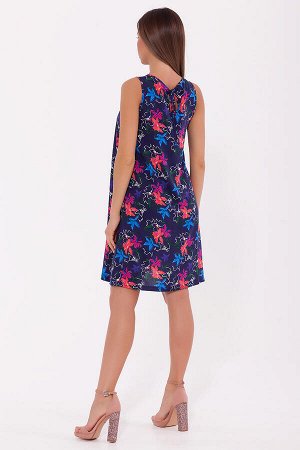 #70813 Платье Синий/розовые цветы