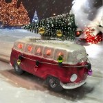 Игрушка на ёлку из стекла Автобус с елочкой