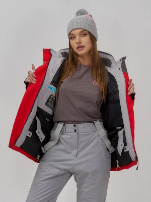 Горнолыжная куртка женская зимняя красного цвета 7017Kr