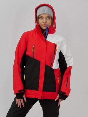 Горнолыжная куртка женская зимняя большого размера красного цвета 7083Kr