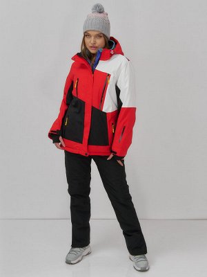 Горнолыжная куртка женская зимняя большого размера красного цвета 7083Kr