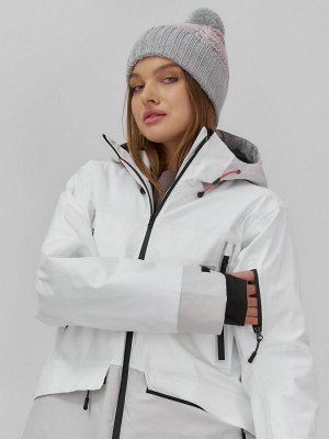 Горнолыжная куртка женская зимняя белого цвета 7077Bl