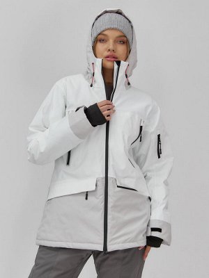 Горнолыжная куртка женская зимняя белого цвета 7077Bl