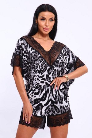 Пижама 375708  с шортами и футболкой кружевная
