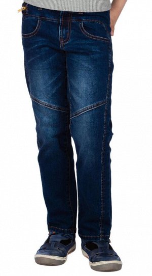 Джинсы Джинсы для мальчика, синие, плотные, с фигурными подрезами и карманами на передних и задних половинках. Двойные строчки контрастными нитками. Варка+браш. 100% хлопок.