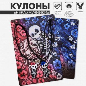 Кулоны парные на магните «Скелеты», 40 см, цвет белый/чёрный