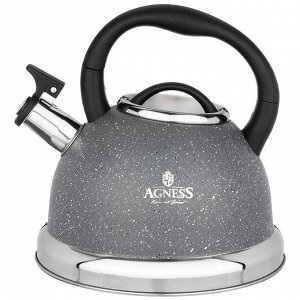 Чайник AGNESS CompactPro 3 л со свистком и складывающейся ручкой, нержавеющая сталь, 1 шт.