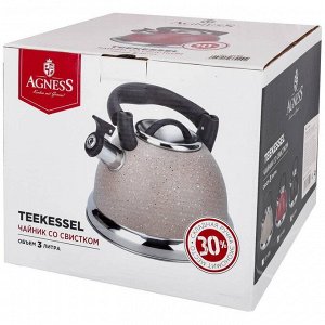 Чайник AGNESS Arctic Pro 3.0 л с индукционным термодном и складной Soft Touch ручкой, 1 шт.