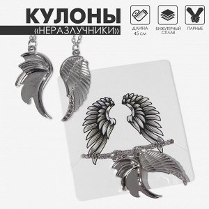 Кулоны парные «Два крыла», 45 см, цвет серебро