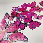 Бабочки малиновый микс двухслойные 3D интерьерные на магните +  липучка 5,5*5,5 см., 10*10 см.  12 шт.