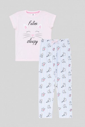 Комплект для девочек ((1)фуфайка(футболка) и (2)брюки) Feline ассорти