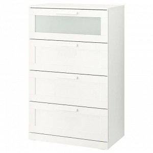 BRIMNES, Комод с 4 выдвижными ящиками, белый/матовое стекло, 78х124 см