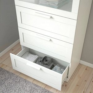 BRIMNES, Комод с 4 выдвижными ящиками, белый/матовое стекло, 78х124 см