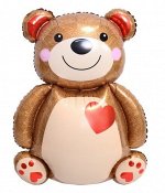 Фольга шар фигура Мишка с сердцем 17&quot;/43 см мини-фигура с клапаном