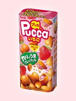Печенье в виде рыбок со вкусом клубники Meiji Marble Pucca Strawberry Choco / Мейджи Марбл Пукка клубничные рыбки 43 гр Японские сладости