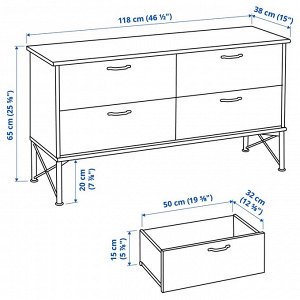 MUSKEN, Комод с 4 выдвижными ящиками, белый, 118х65 см