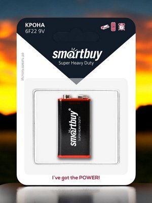 Батарейка 6F22 ("крона"), 9V, солевая, Smartbuy, 1 шт (SBBZ-9V01B)