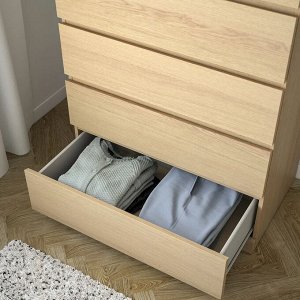 MALM, Комод с 6 выдвижными ящиками, облицованный белым мореным дубом, 80х123 см