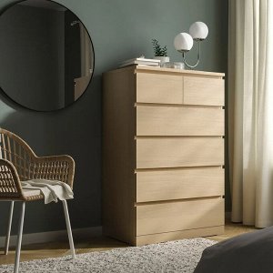MALM, Комод с 6 выдвижными ящиками, облицованный белым мореным дубом, 80х123 см