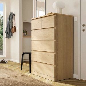 MALM, Комод с 6 выдвижными ящиками, облицованный белым мореным дубом, 80х123 см