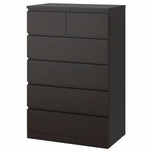 MALM, Комод с 6 выдвижными ящиками, черно-коричневый, 80х123 см