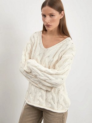 Джемпер с узорной вязкой из смесового хлопка, B3023/svan