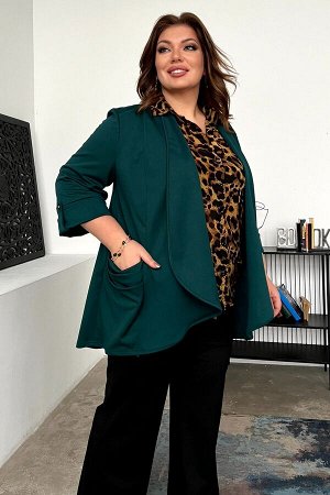 Жакет-4327 Фасон: Жакет, Кардиган
Материал: Трикотаж
Цвет: Зеленый
Длина рукава: 3/4 рукав
Параметры модели: Рост 173 см, Размер 54

Кардиган трикотажный с отворотом с карманами изумруд
Женственный 
