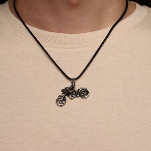 Кулон мужской «Мотоцикл», цвет чернёное серебро на чёрном шнурке, 50 см