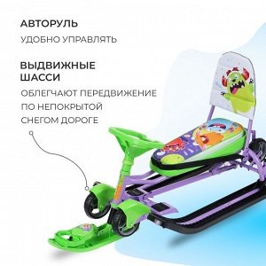 Снегокат с колёсами «Тимка спорт 6 Монстрики», ТС6/МН, с родительской ручкой, со спинкой и ремнём безопасности
