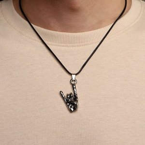 Кулон мужской «Рок» рука, цвет чернёное серебро на чёрном шнурке, 50 см