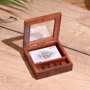 Игра настольная 2 в 1, кубики, колода карт, 11.5x11.5x3.5 см, дерево шишам