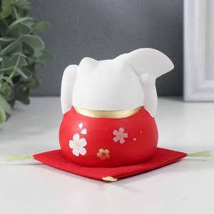 Фигурка керамика «Кот Манэки-нэко с веером», красный, 8x8x8.5 см