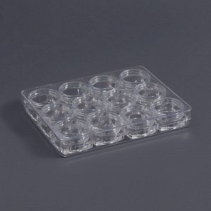 Органайзер для хранения мелочей, 12 баночек, 4 мл, 12x10x2 см, прозрачный
