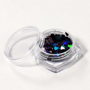Пайетки для декора «Сердца», чёрный, голографические