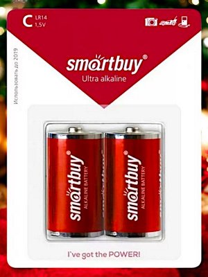 Батарейки "С" (LR14) алкалиновые, 2 шт. в упаковке, Smartbuy (SBBA-C02B)