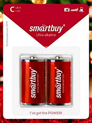Батарейки "С" (LR14) алкалиновые, 2 шт. в упаковке, Smartbuy (SBBA-C02B)
