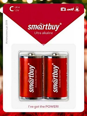 Батарейки "С" (LR14) алкалиновые, 2 шт. в упаковке, Smartbuy (SBBA-C02B)
